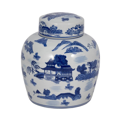 Decorative Jar - Blue Ceramic Accent Round Lidded, 10 in.