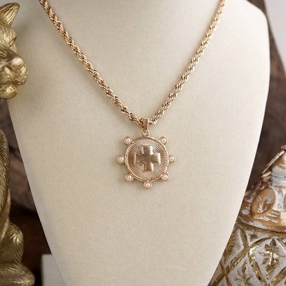 Sunlit Devotion – Cross Pendant Necklace with Pearl or Turquoise Accents