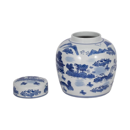 Decorative Jar - Blue Ceramic Accent Round Lidded, 10 in.