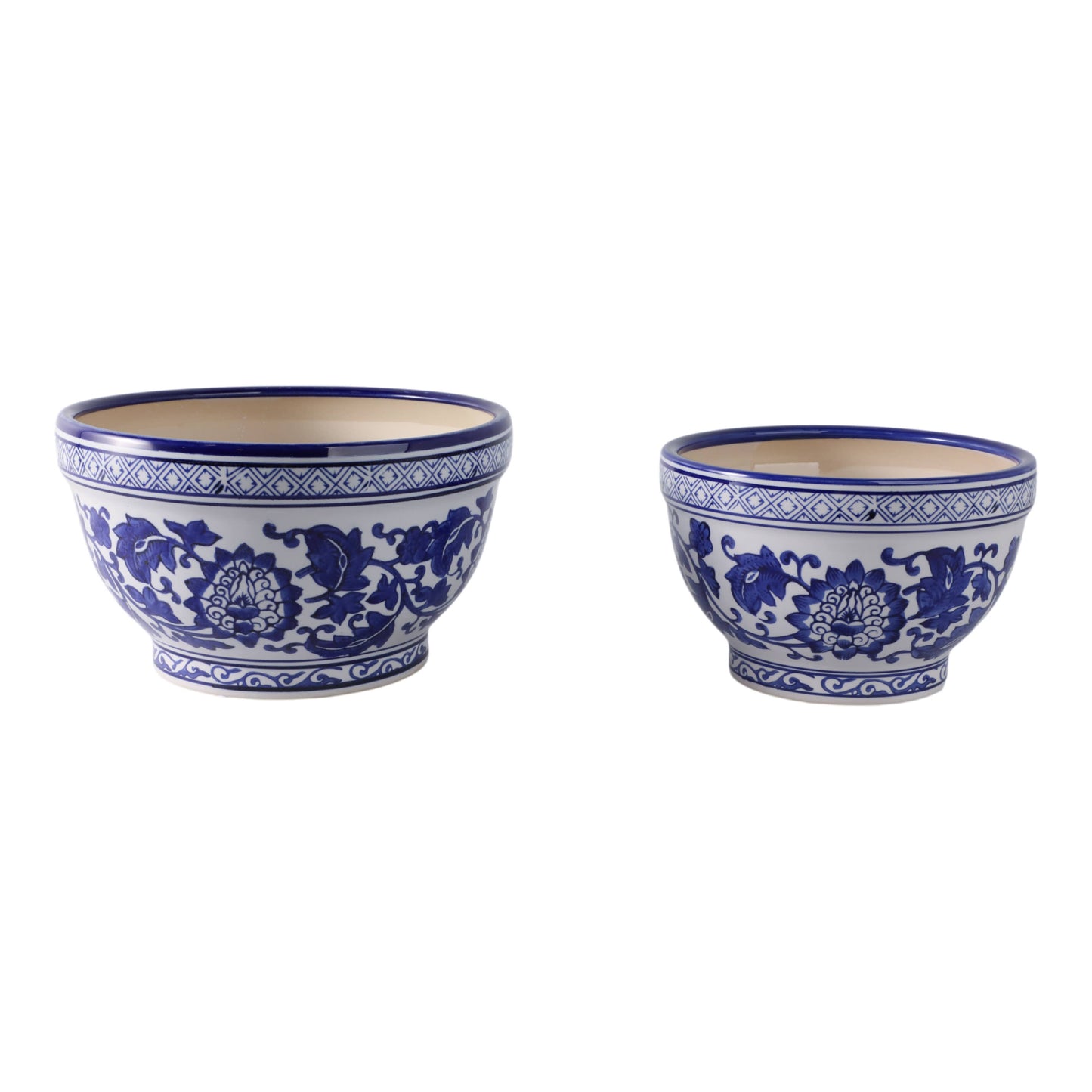 Planters Set of 2 - Blue/White Ceramic Chinoiserie, 9/11 in.