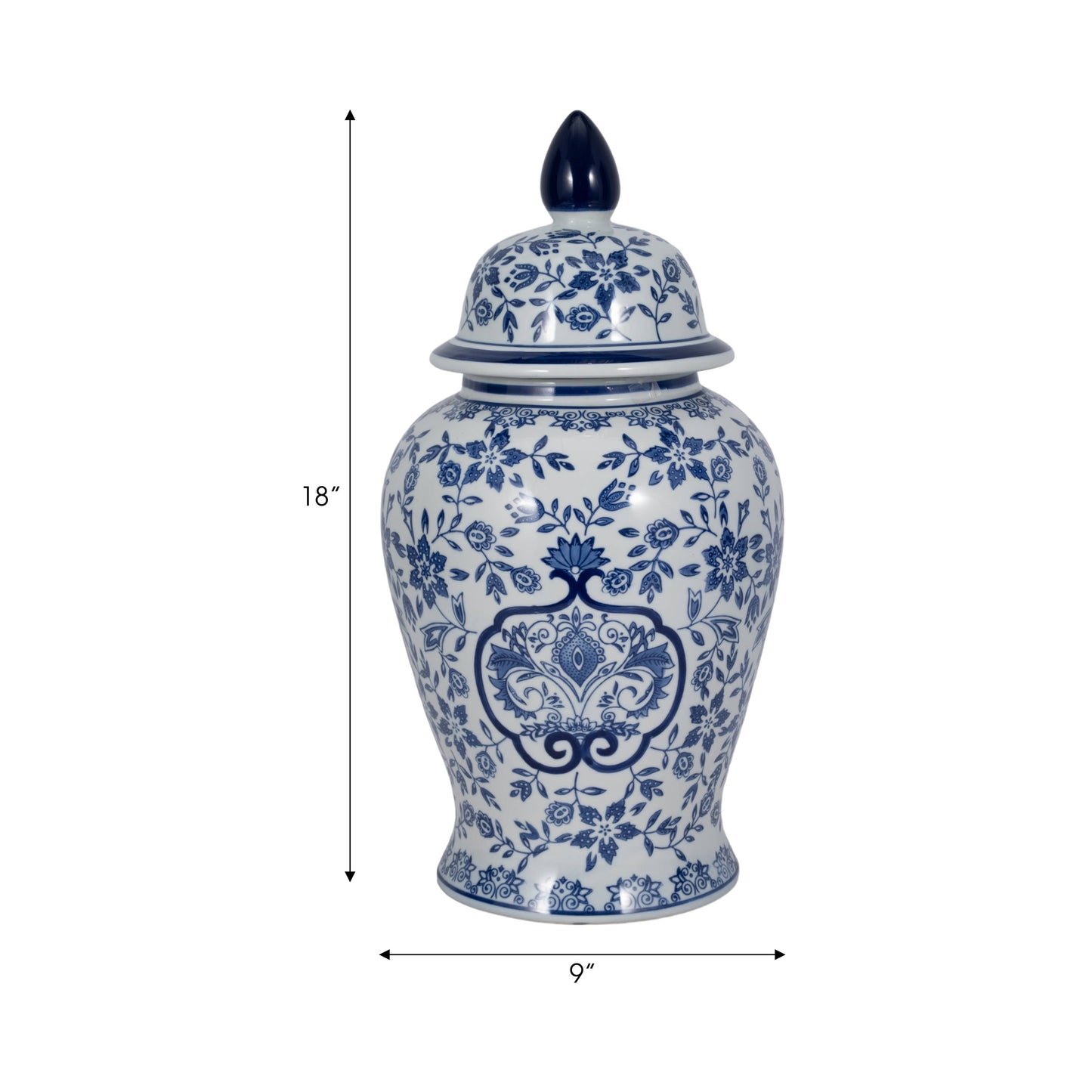 Temple Jar - White/Blue Ceramic Chinoiserie Charm, 18 in.
