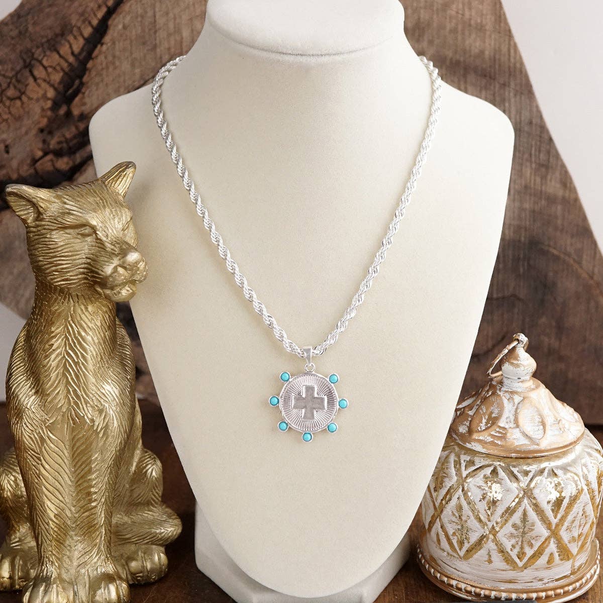 Sunlit Devotion – Cross Pendant Necklace with Pearl or Turquoise Accents
