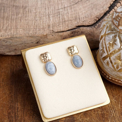Quiet Gleam – Hammered Cabochon Stud Drop Earrings