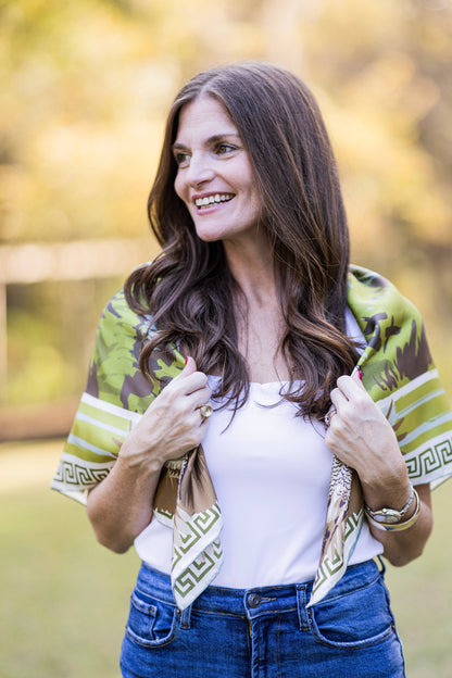 Green Pink Lily Pad Doe - Double-Sided Silk Scarf