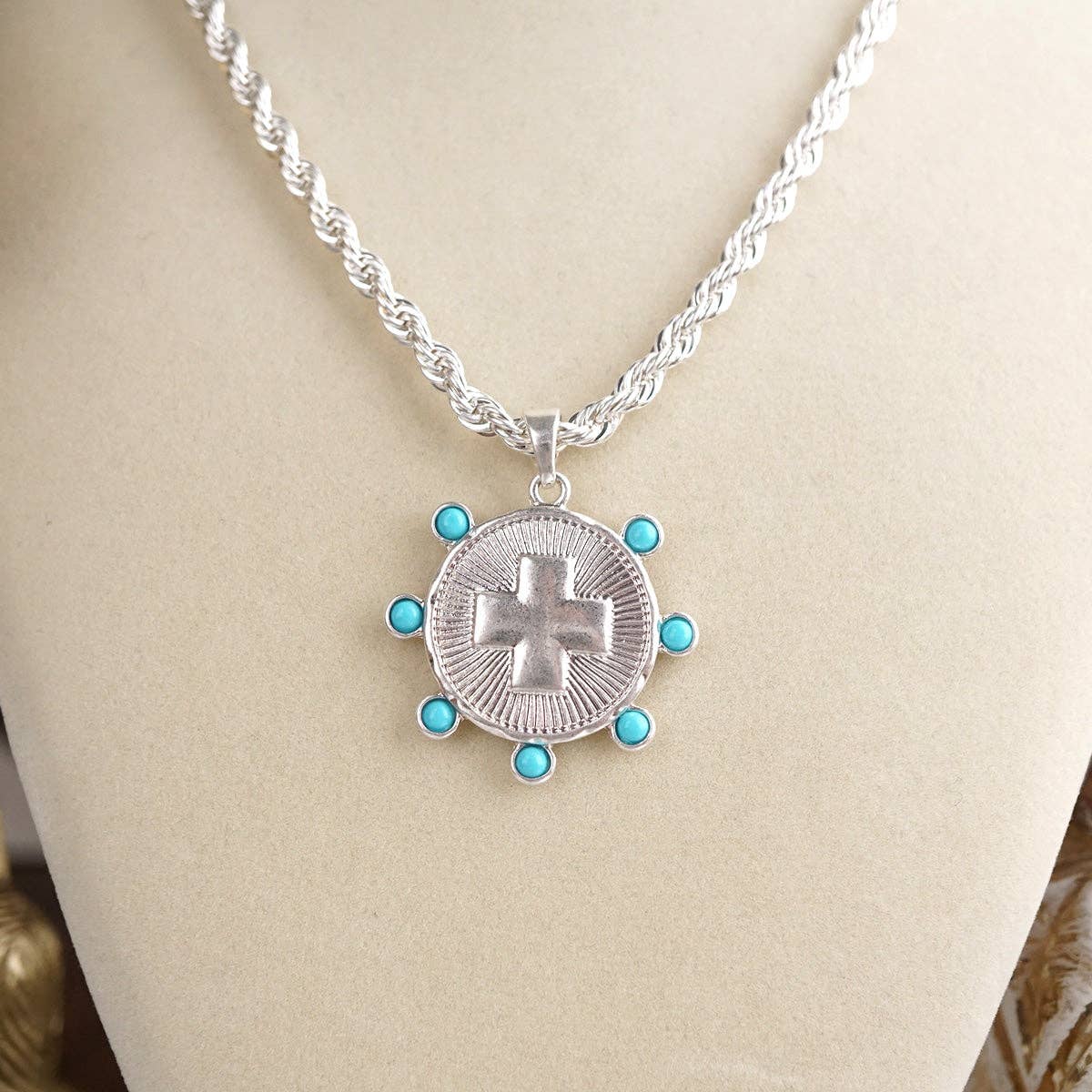 Sunlit Devotion – Cross Pendant Necklace with Pearl or Turquoise Accents