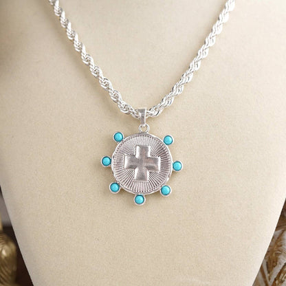 Sunlit Devotion – Cross Pendant Necklace with Pearl or Turquoise Accents
