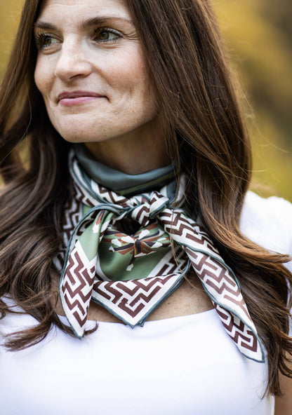 Green Pink Lily Pad Doe - Double-Sided Silk Scarf