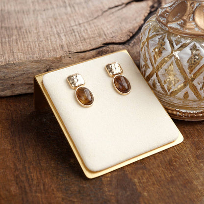 Quiet Gleam – Hammered Cabochon Stud Drop Earrings