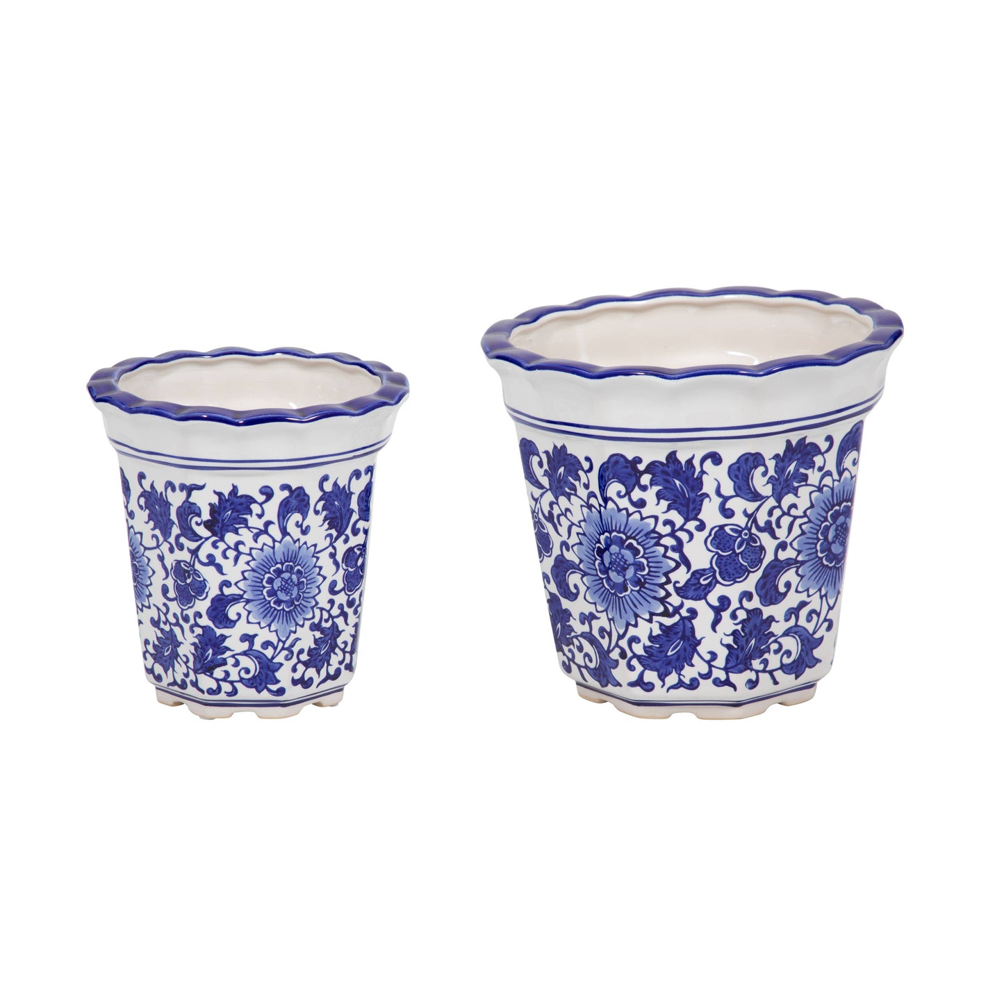 Ceramic Chinoiserie Pot Planters Set of 2 - Blue, 6/8 in.
