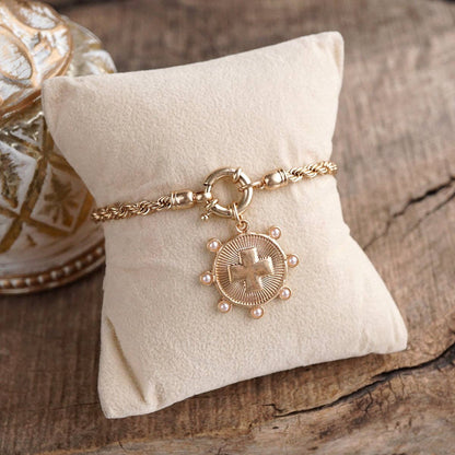 Sunlit Devotion – Cross Pendant Necklace with Pearl or Turquoise Accents
