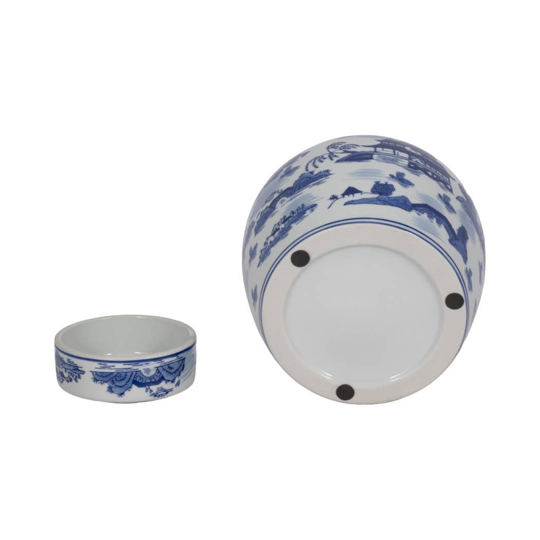 Decorative Jar - Blue Ceramic Accent Round Lidded, 10 in.