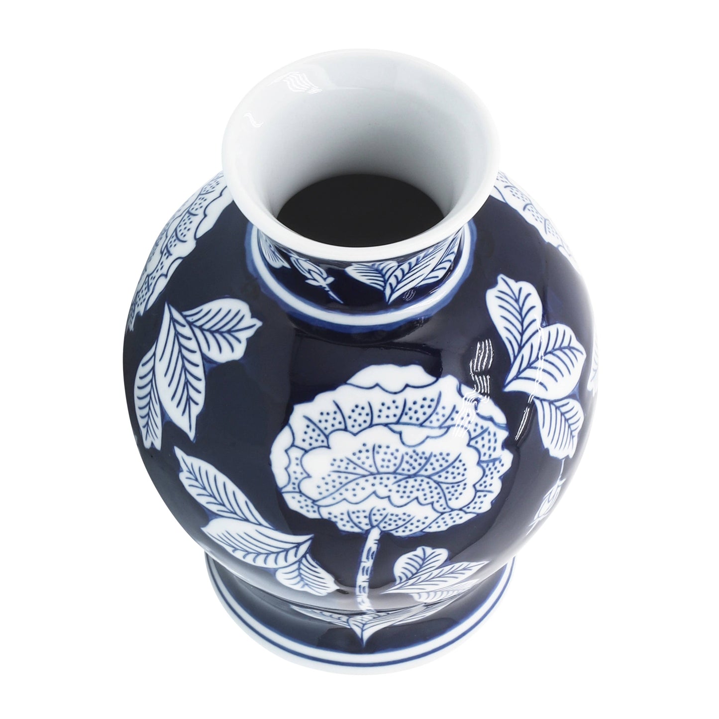 Decorative Vase - Blue Ceramic Floral Chinoiserie, 9 in.