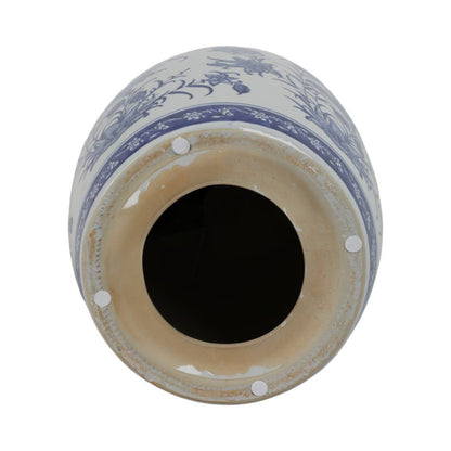 Stool - Blue Ceramic Pinwheel Flower Chinoiserie, 18 in.