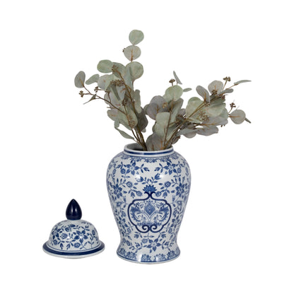 Temple Jar - White/Blue Ceramic Chinoiserie Charm, 18 in.