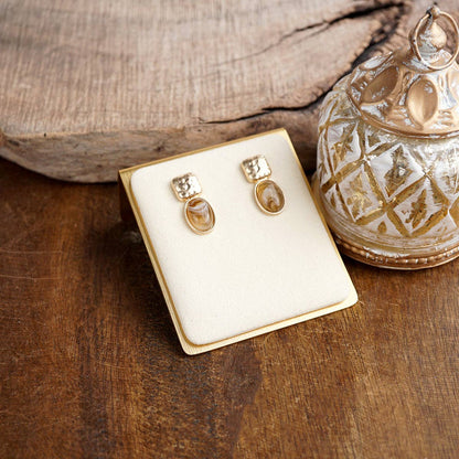 Quiet Gleam – Hammered Cabochon Stud Drop Earrings