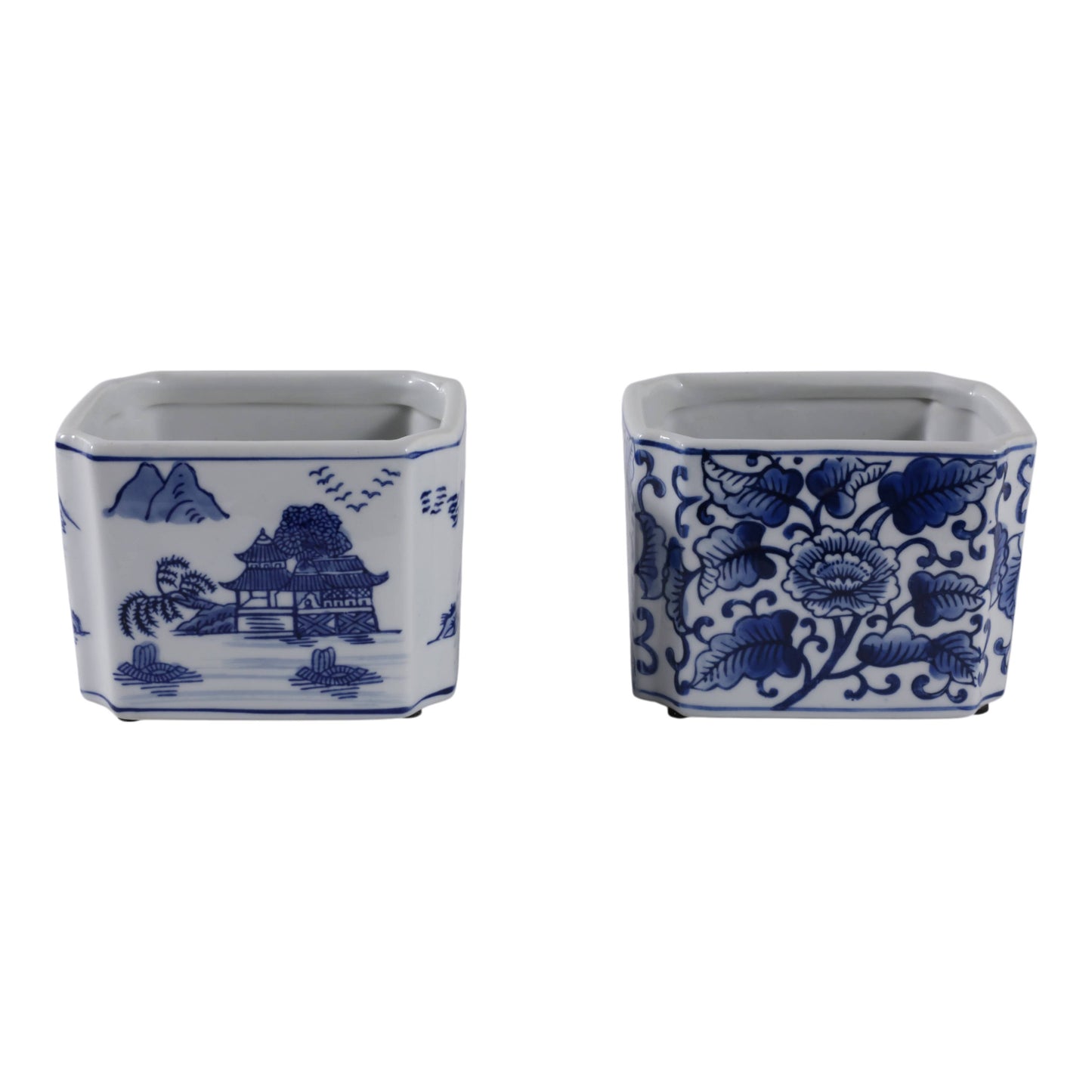 Pencil Cups Set of 2 - Blue/White Ceramic Rectangle, 4 in.