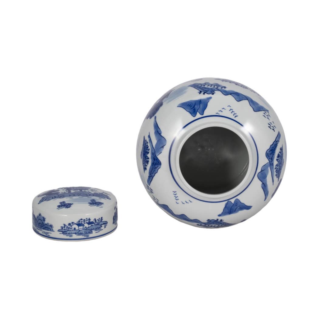 Decorative Jar - Blue Ceramic Accent Round Lidded, 10 in.