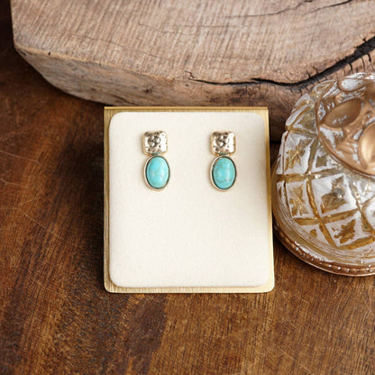 Quiet Gleam – Hammered Cabochon Stud Drop Earrings