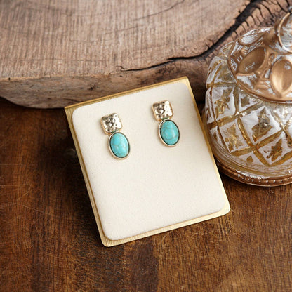Quiet Gleam – Hammered Cabochon Stud Drop Earrings