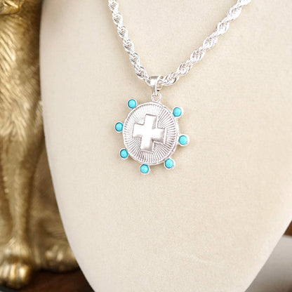 Sunlit Devotion – Cross Pendant Necklace with Pearl or Turquoise Accents