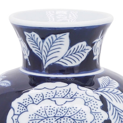 Decorative Vase - Blue Ceramic Floral Chinoiserie, 9 in.