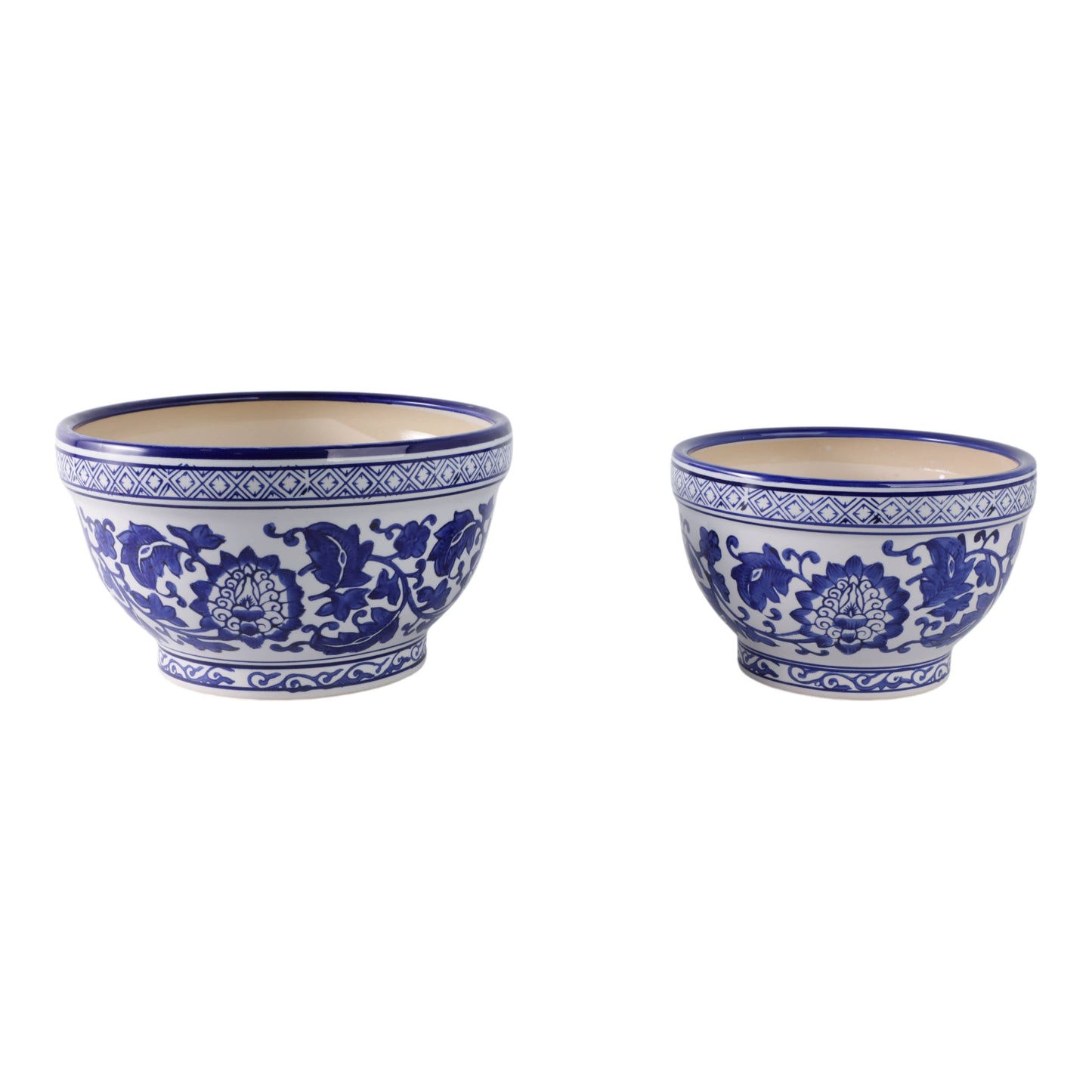 Planters Set of 2 - Blue/White Ceramic Chinoiserie, 9/11 in.