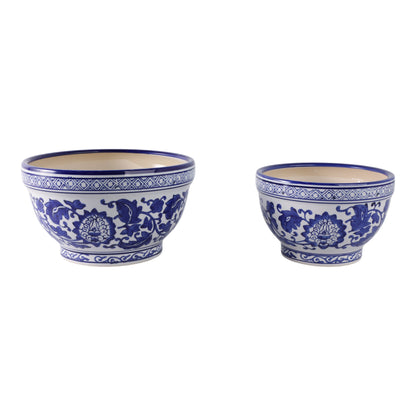 Planters Set of 2 - Blue/White Ceramic Chinoiserie, 9/11 in.