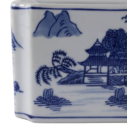 Pencil Cups Set of 2 - Blue/White Ceramic Rectangle, 4 in.