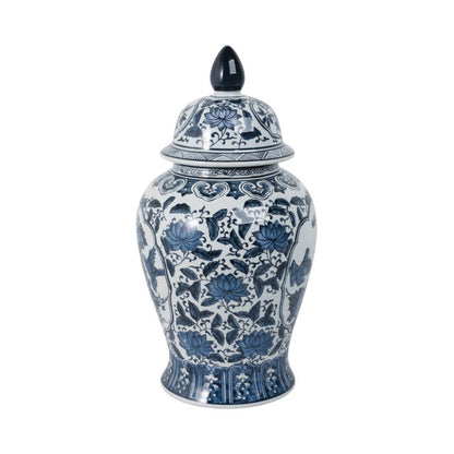 Decorative Vase - Blue Ceramic Flowers Temple, 19 in.