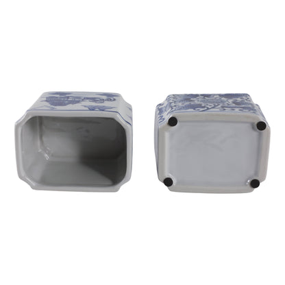 Pencil Cups Set of 2 - Blue/White Ceramic Rectangle, 4 in.