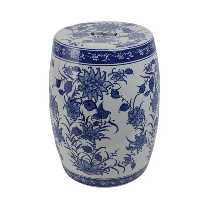 Stool - Blue Ceramic Pinwheel Flower Chinoiserie, 18 in.