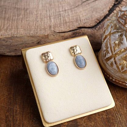 Quiet Gleam – Hammered Cabochon Stud Drop Earrings