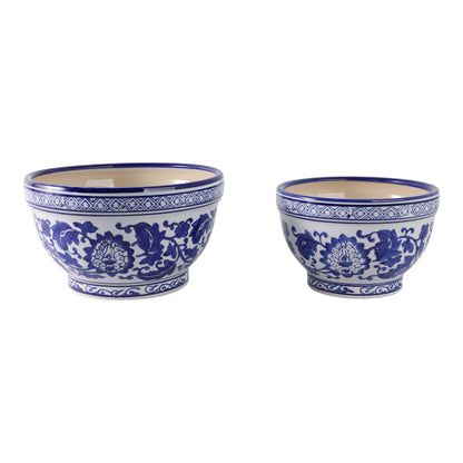 Planters Set of 2 - Blue/White Ceramic Chinoiserie, 9/11 in.